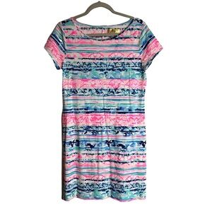 Lilly Pulitzer woman Short Sleeve Marlowe Dress A Wave From It All size M pink